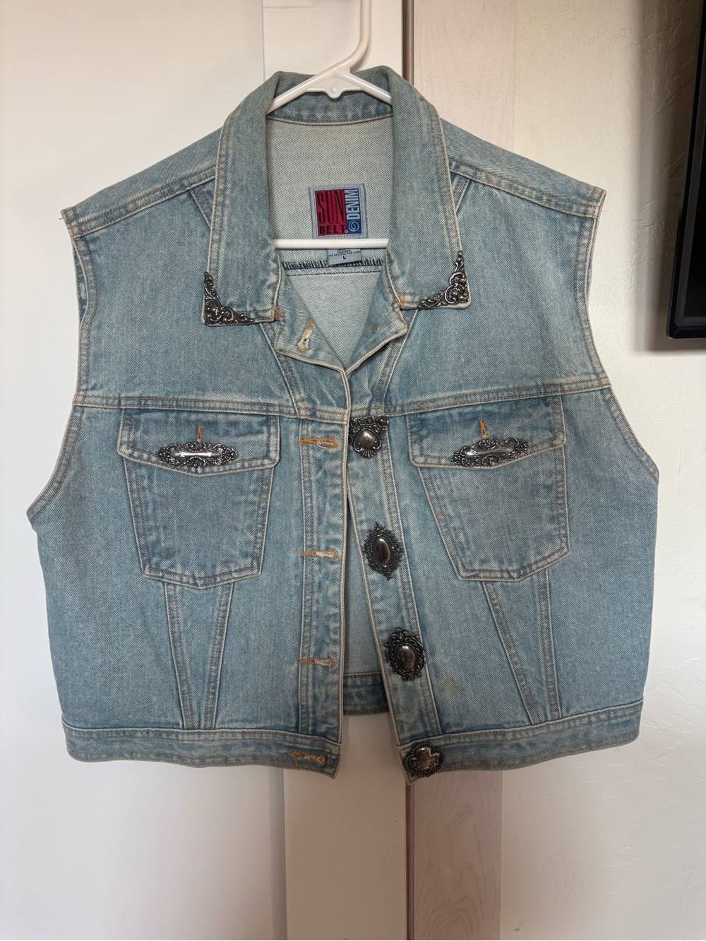 Vintage Sunbelt Light Blue Denim Vest with Ornate Silver-Tone Buttons